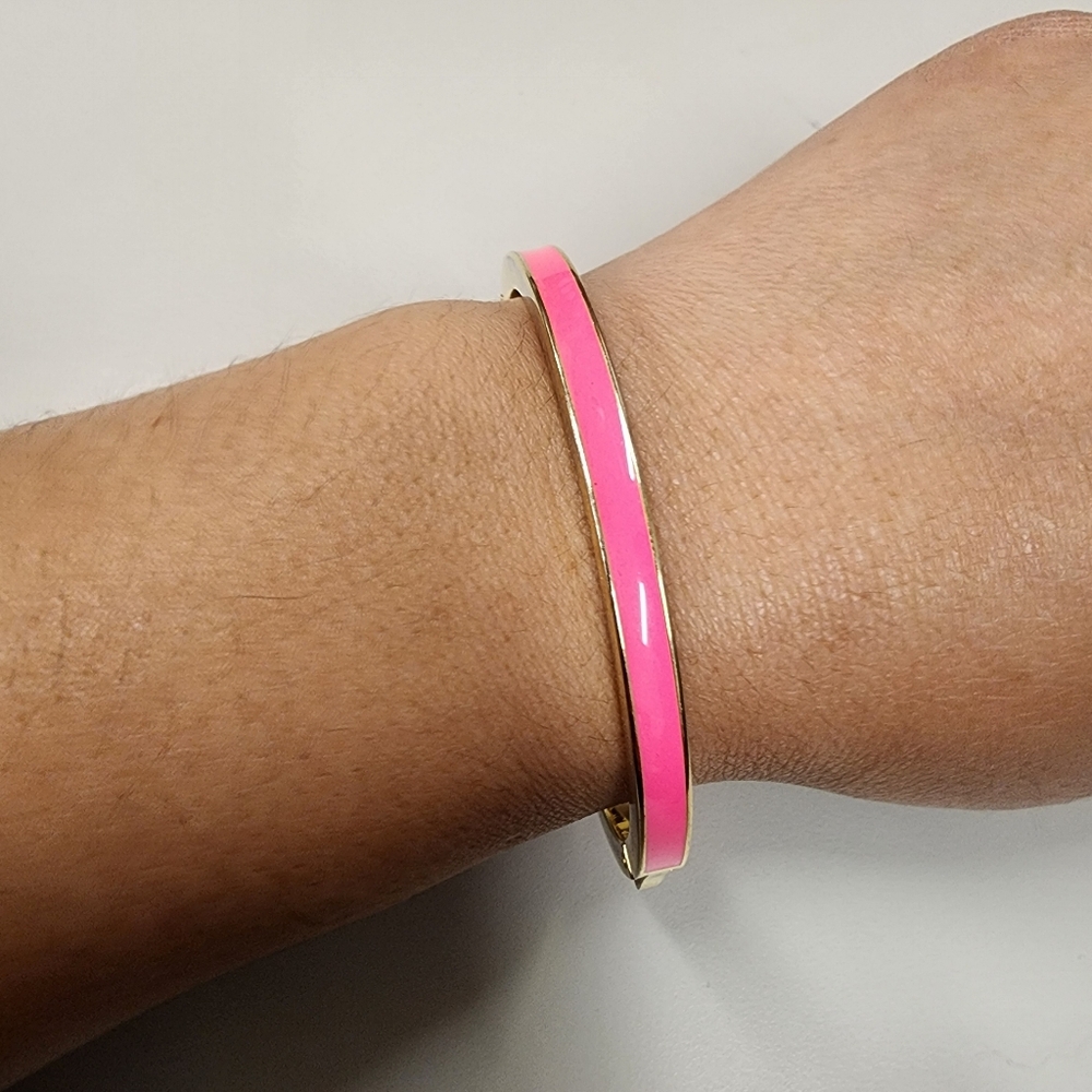 J.Crew Hot Pink Enamel & Gold-Tone Hinged Bangle Bracelet Slim Stackable Layer